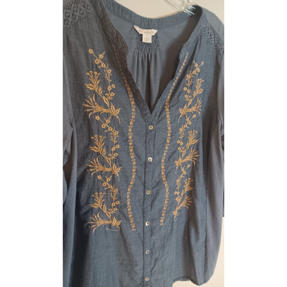 Khakis & Co Embroidered Button Up Shirt Blue Sz Large - Picture 3 of 6